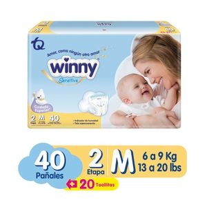 Pañal Winny Sensitive Etapa 2 X40 Unds + Gratis Toallla X20 Unds