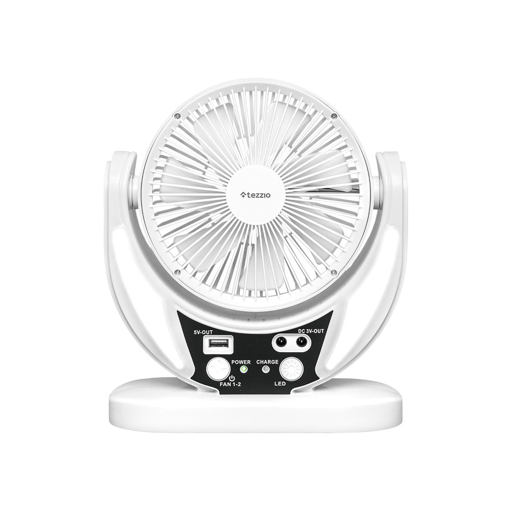 Imagen de Ventilador de Mesa TEZZIO 6 pulgadas Recargable Blanco + Panel Solar y Bombillos LED