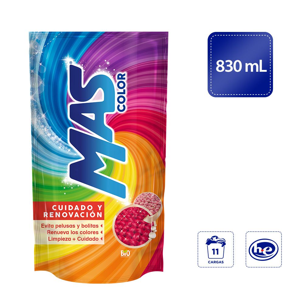Detergente Líquido Mas Color 830 Ml