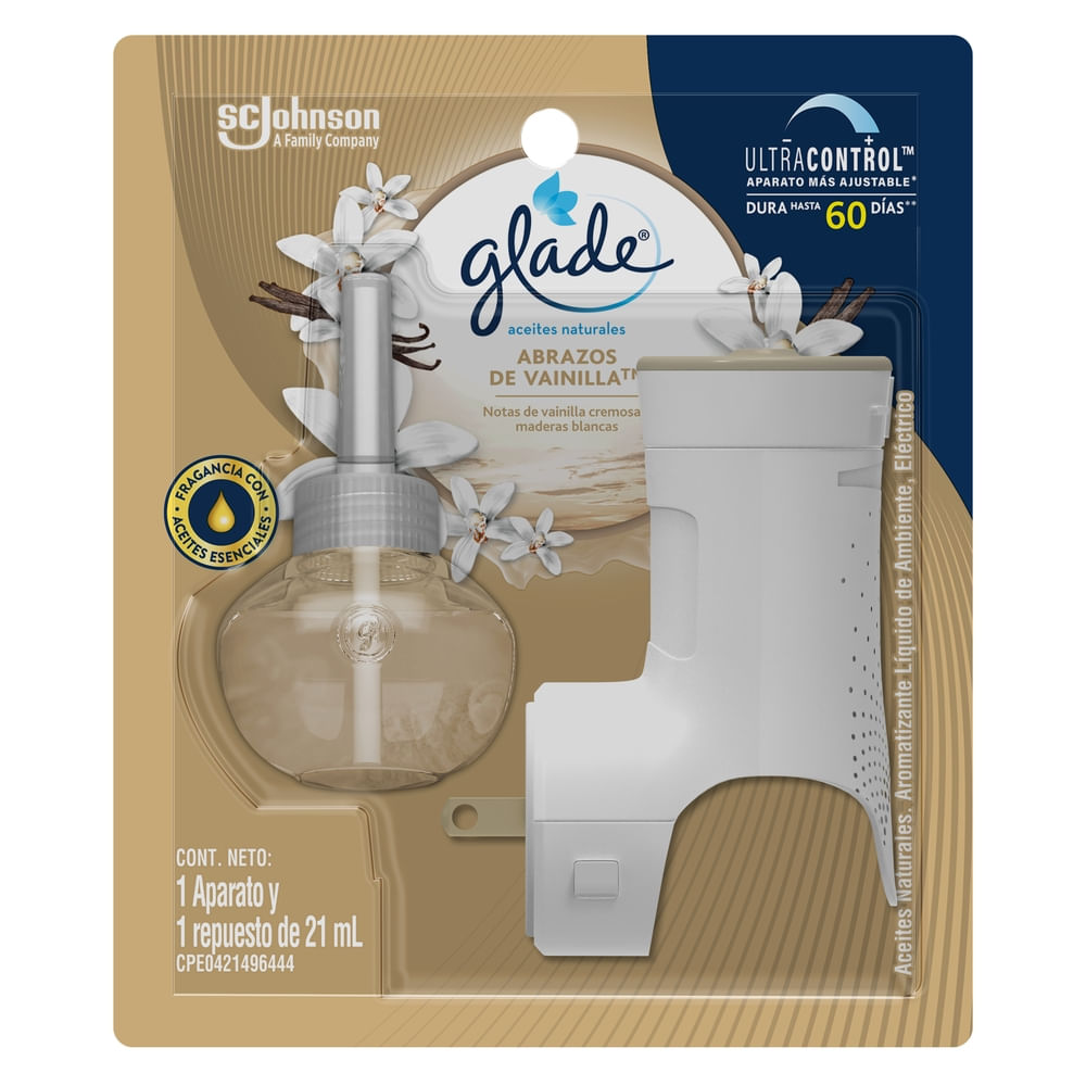 Ambientador Glade Aceites Naturales Abrazos de Vainilla Und Electrica + Repuesto 21ml