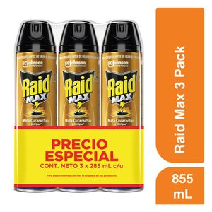 Insecticida Raid Aerosol Mata Cucarachas 3 pack 855ml
