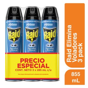 Insecticida Raid Aerosol Mata Moscas y Mosquitos 3 pack 855ml