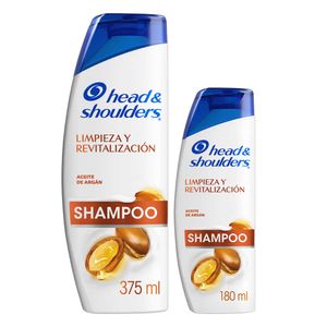 Pack Shampoo Head Shoulders Limpieza y Revitalizacion Aceite de Argan Control Caspa 375 ml + 180 ml