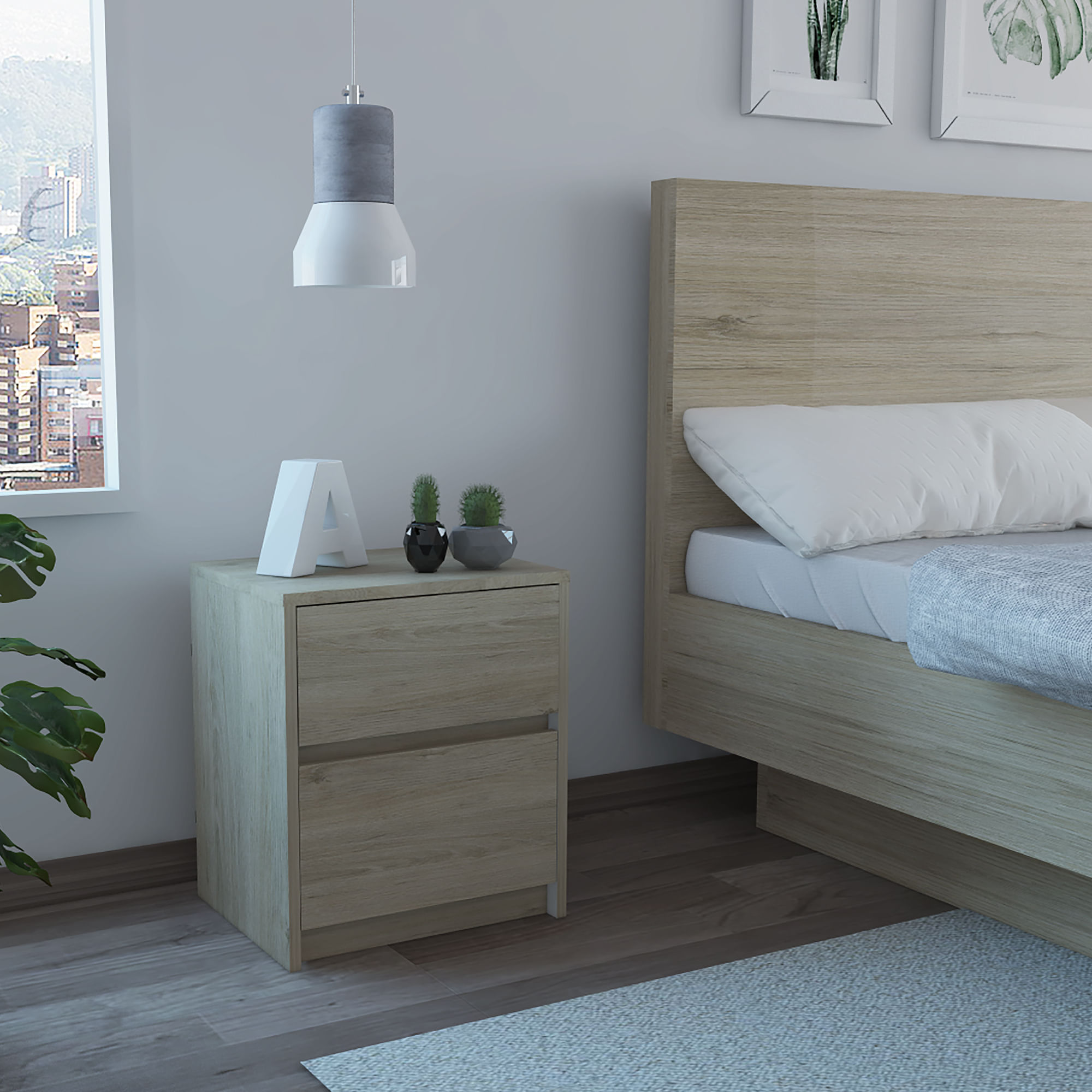 Imagen de Mesa de Noche Auxiliar Mues Bertolini Color Rovere y Blanco