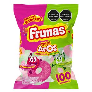 Gomitas FRUNAS mini aros sabor frambuesa uva verde (400 gr)