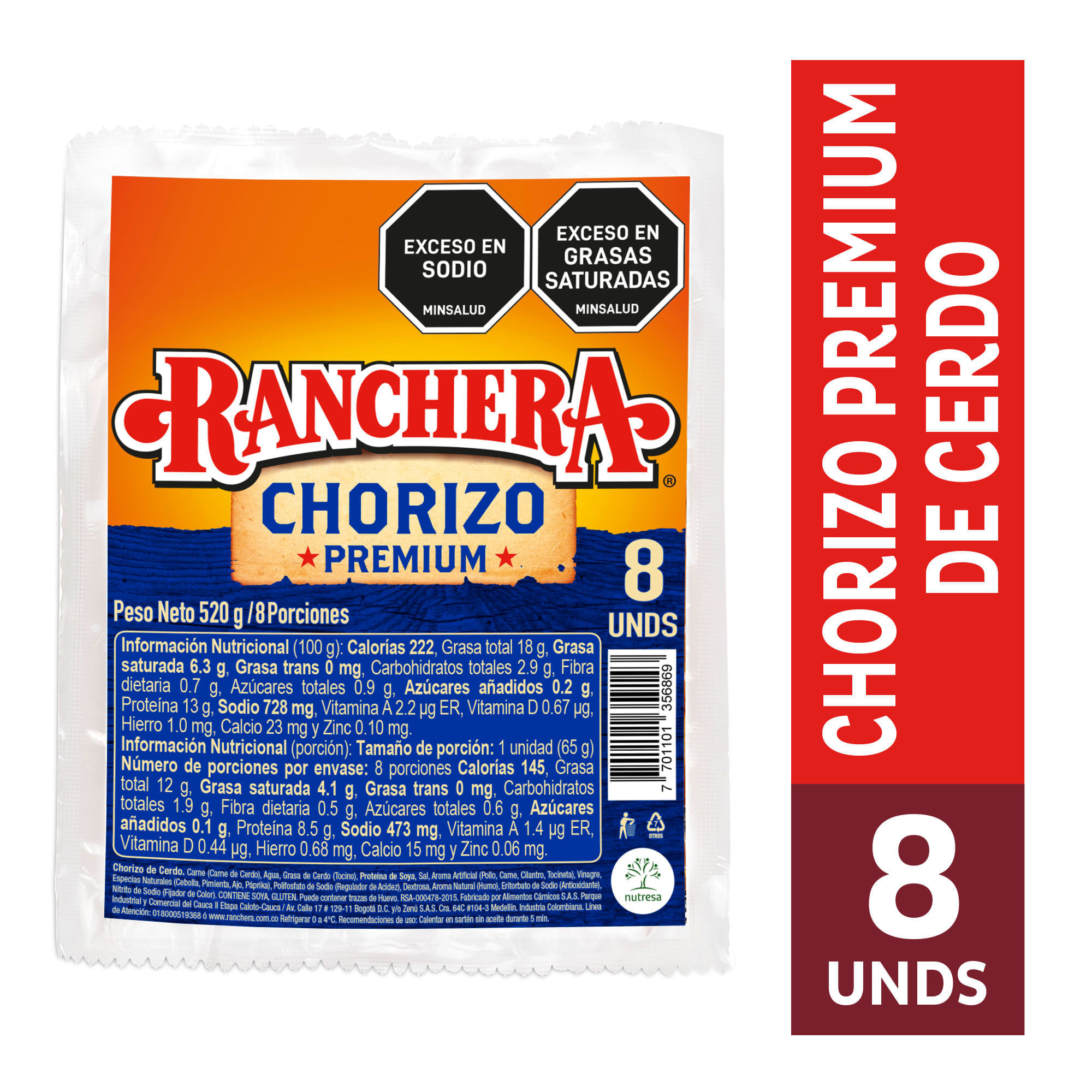 Imagen de Chorizo Ranchera Premium 520 G X8 Unds CHORIZO RANCHERA 520 g
