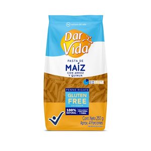 Pasta DAR VIDA penne rigate de maíz arroz y quinua (250 gr)
