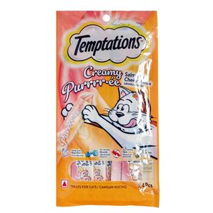 Snack para gatos TEMPTATIONS cremoso sabor salmón queso (48 gr)