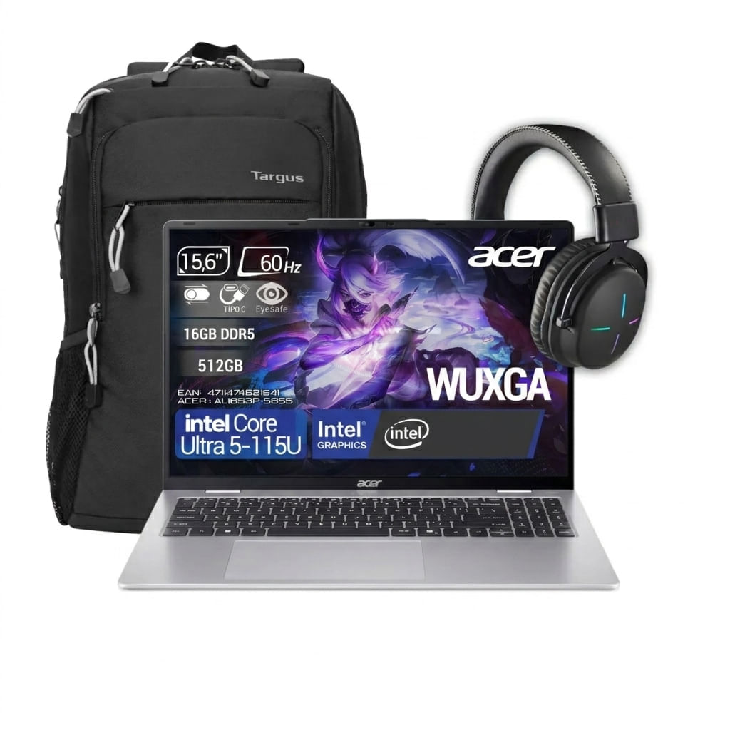 Computador Acer Aspire Lite AL16-53P-56S5 Intel Core Ultra 5-115U Ram 16GB - 512GB FHD + Diadema Acer + Morral