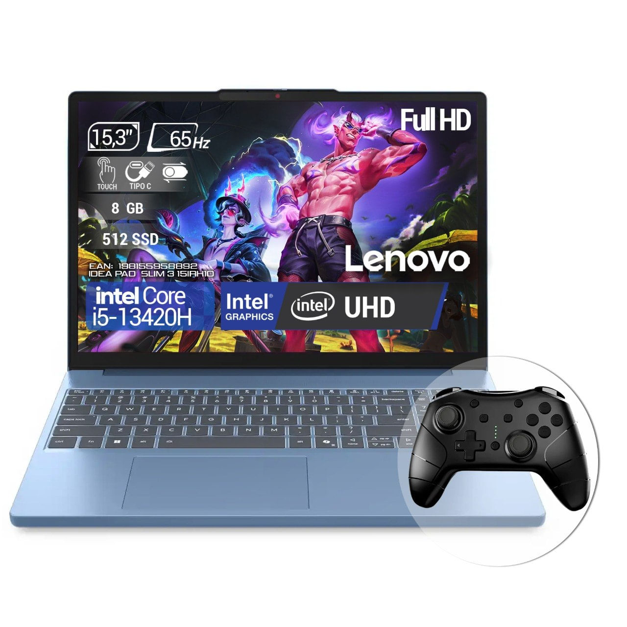 Computador Portátil Lenovo IdeaPad Slim 3 Core i5 13420H Ram 8GB - 512GB SSD Táctil 15.3" + Control Tarvos