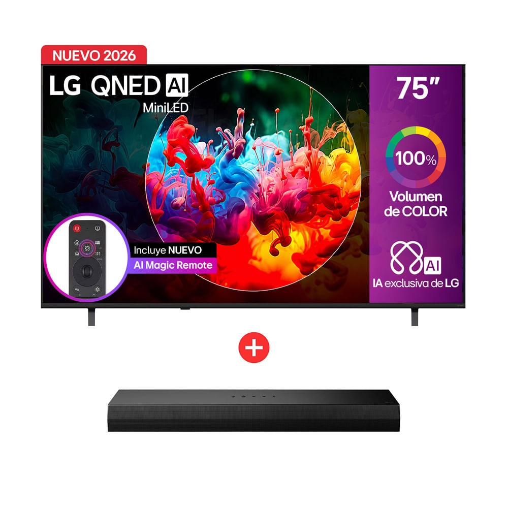 Combo Televisor LG 75 Pulgadas QNED MiniLED UHD 4K 75QNED65BSA + Barra de Sonido LG 50W S2