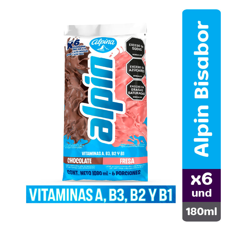 Imagen de Alpin surtido bolsa 180ml x6 LECHE UHT ALPIN SEMIDESCREMADA SURTIDO BOLSA 180ML X6