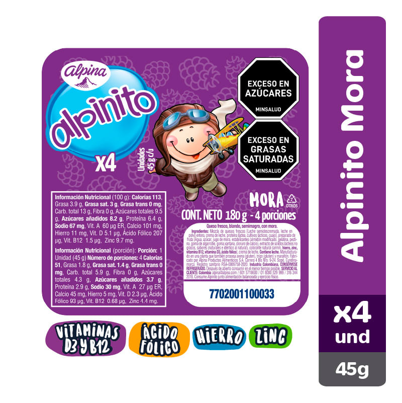 Imagen de Alpinito mora 45g x4un QUESO TIPO PETIT ALPINITO MORA 45g X4un