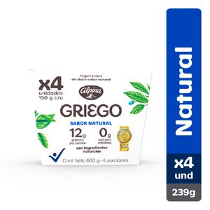 Yogur griego alpina natural 150g x4 un