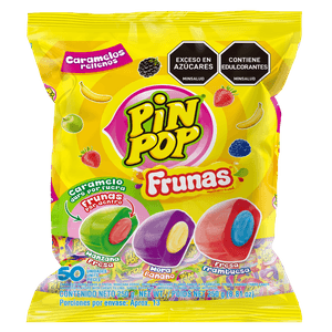 Caramelo PIN POP duro relleno fresa manzana ver (250 gr)