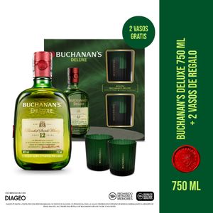 Pack Buchanan's Deluxe Whisky escocés 12 años 750 ml + 2 vasos cortos de regalo