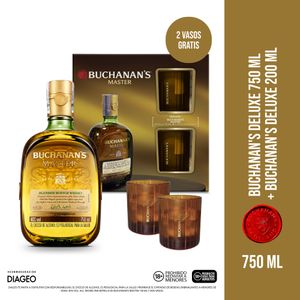 Pack Buchanan's Master Whisky escocés 750 ml + 2 vasos cortos de regalo