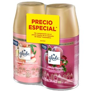 Glade Aromatizante Automatico Burbujas de Celebracion y Merry Berry 2 Repuestos 175g c/u