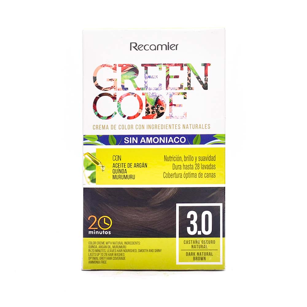 Imagen de Tinte Green Code Crema Color 3,0 Castaño Oscuro Natural TINTE GREEN CODE CREMA COLOR 3.0 CASTAÑO OSCURO NATURAL