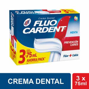 Crema Dental Fluocardent Prevención Caries Menta 75 Ml X3 Unds