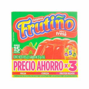 Gelatina Frutiño Fresa Cereza Frutos Rojos 105 G X3 Unds Precio Especial
