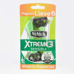 Máquina de Afeitar Schick Xtreme 3 Desechable Piel Sensible X6 Unds