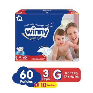 Pañal Winny Gold Fit Etapa 3 X60 Unds + Toallitas X10 Unds