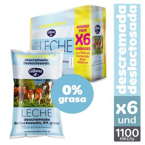 Leche Alpina Uht Deslactosada Descremada 1,1 Lt X6 Unds