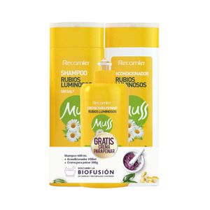 Shampoo Muss Rubios 400 Ml + Acondicionador 400 Ml + Gratis Crema de Peinar