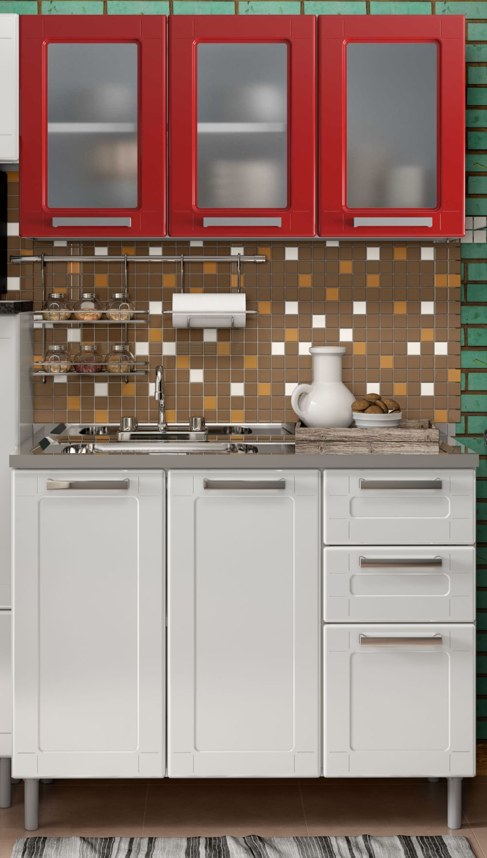 Imagen de Cocina Integral Multipla 1,05m 2 cajones Rojo